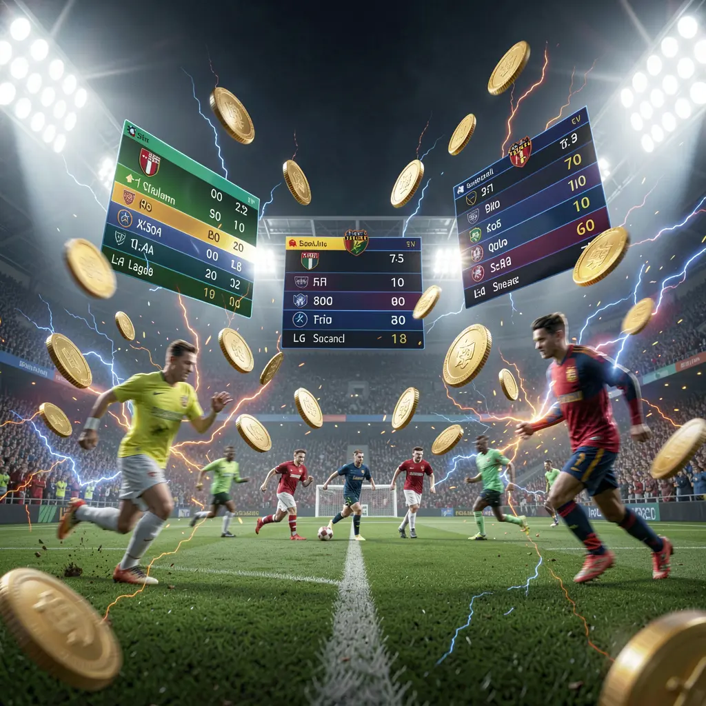 F 7777 live football betting scene featuring a brightly lit soccer stadium with blurred players in action, floating odds panels, coins, and dynamic energy effects in a premium cinematic render F 7777 live football betting scene featuring a brightly lit soccer stadium with blurred players in action, floating odds panels, coins, and dynamic energy effects in a premium cinematic render